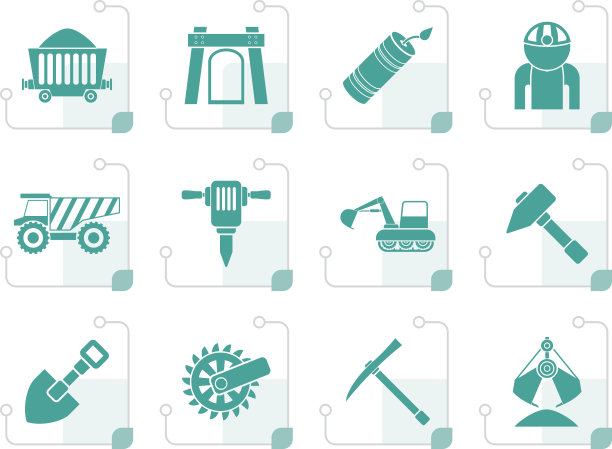 程式化的采矿和采石业对象和图标图片下载