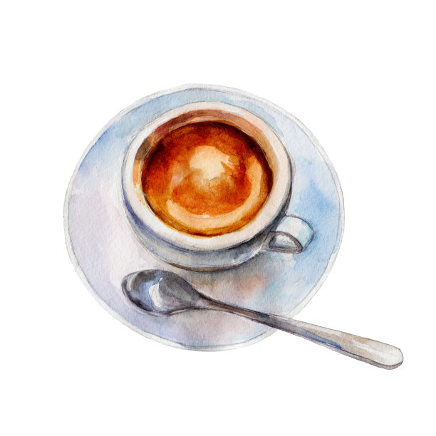 白色背景上的咖啡杯水彩手绘插画素材图片