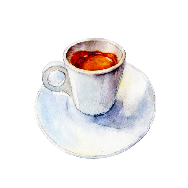 白色背景上的咖啡杯水彩手绘插画素材图片
