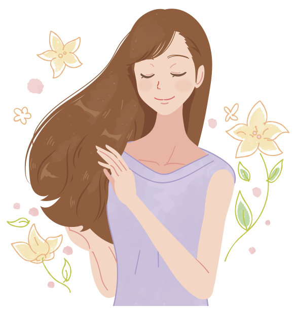 一个有着美丽头发的女人。花的背景图片下载