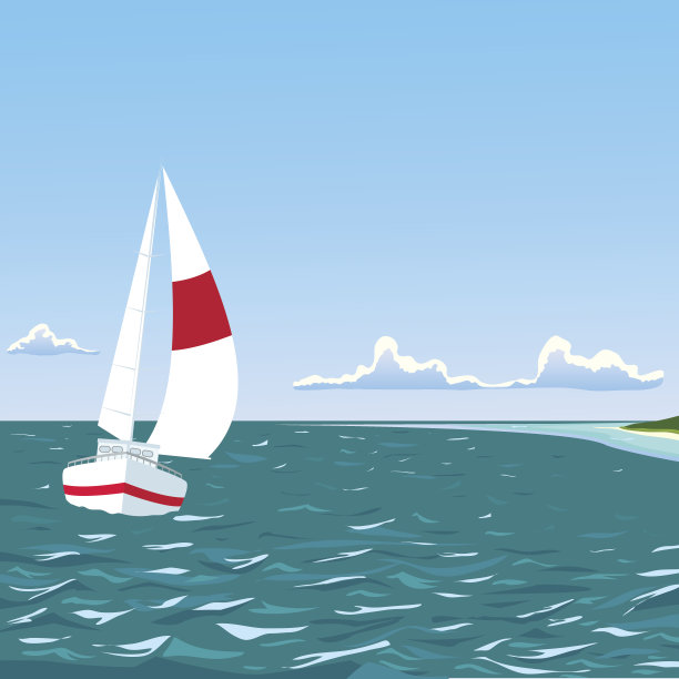 海上游艇与夏季热带海滩矢量插图图片下载