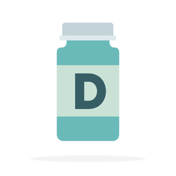 维生素D在一个塑料瓶扁平隔离图片下载