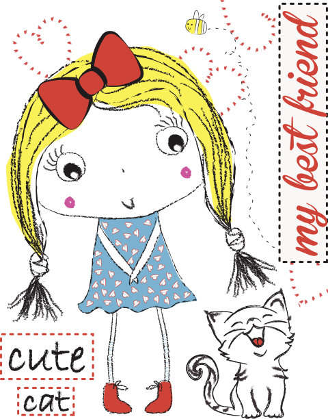 抱着猫的可爱女孩图片下载