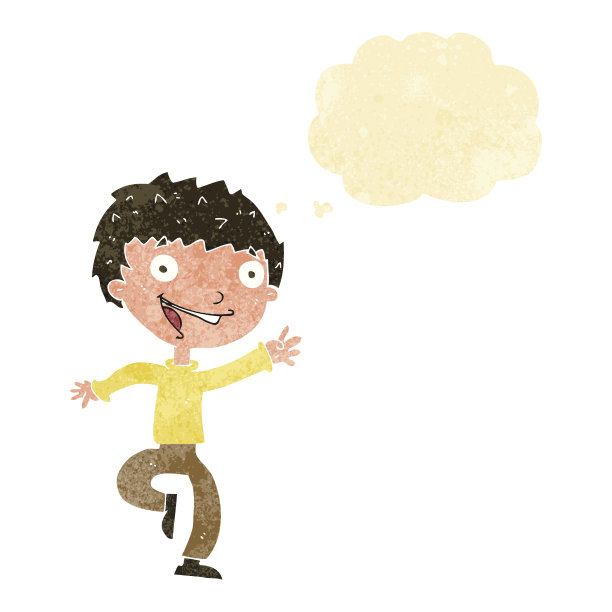 卡通兴奋的男孩用思想泡泡图片下载