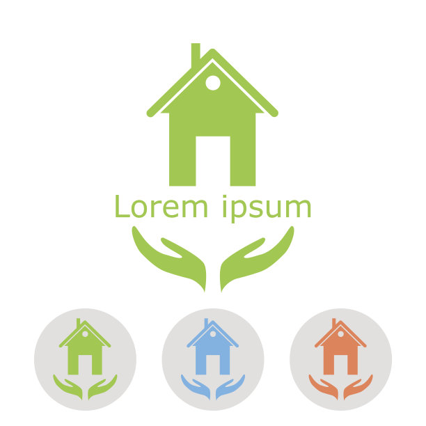 房子插图手与样本文本和图标图片下载