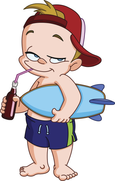 带着冲浪板和苏打水的孩子图片下载