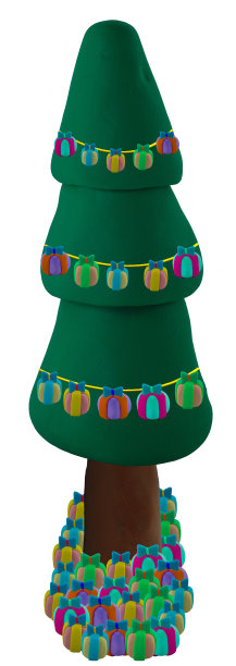 用粘土制成的圣诞树，下面是白色的礼物图片下载