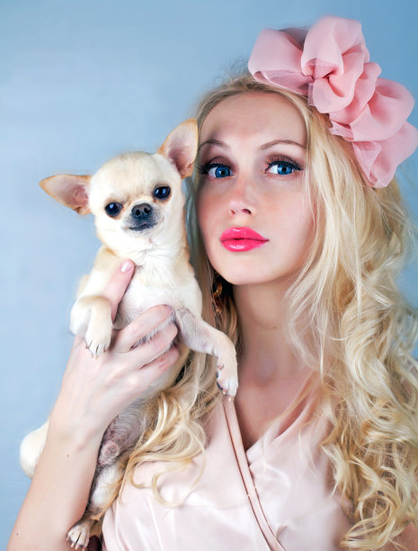 手里拿着小吉娃娃的漂亮女人图片下载