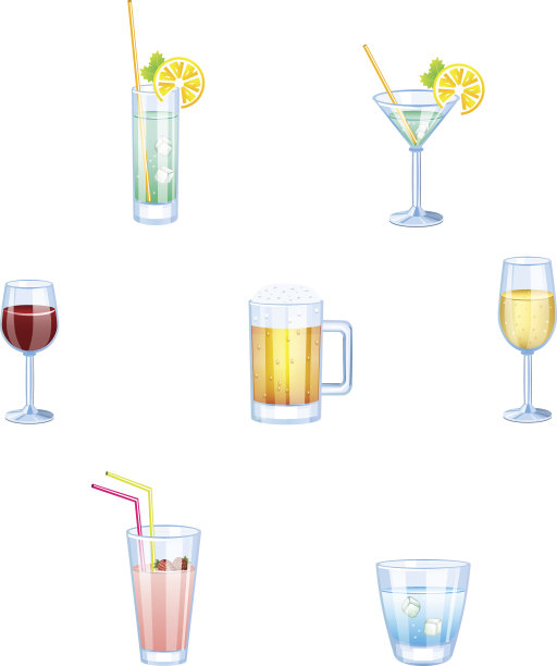 酒精饮料和非酒精饮料与玻璃杯隔离。图片下载