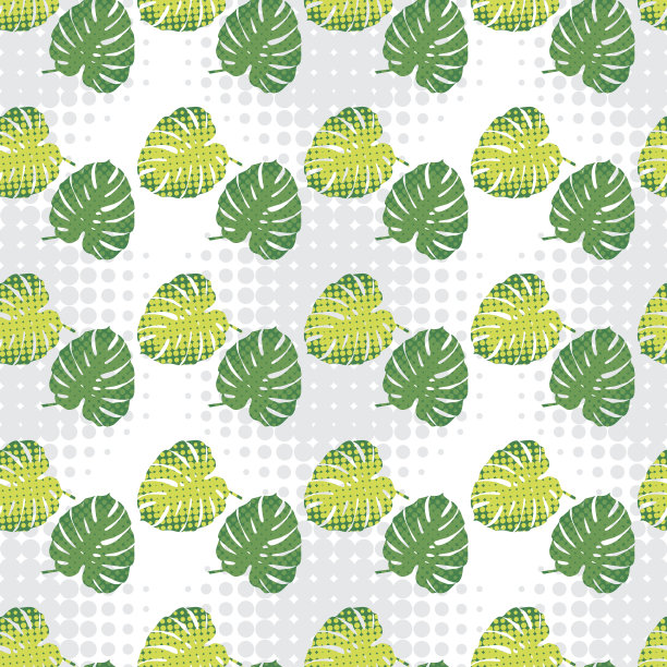 怪兽叶在半色调风格。无缝的向量的背景。夏季热带设计。纺织融洽。图片下载