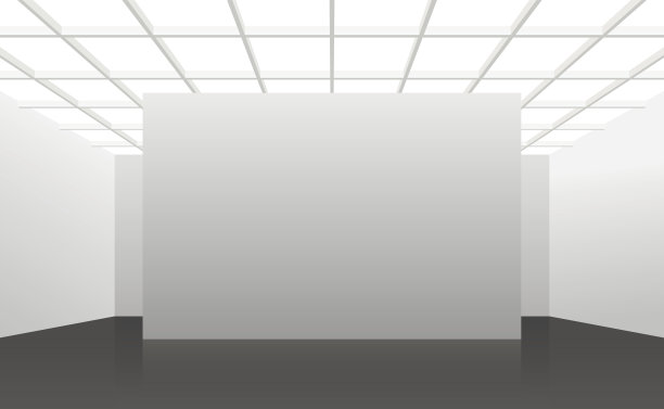 原有建筑内部为白色，黑色地板和方形格子天花板。素材图片