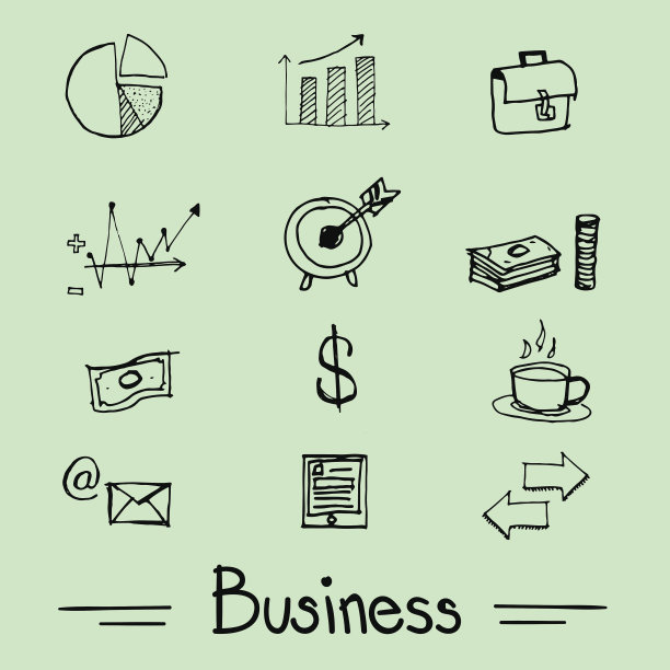 向量:商业图标设置在涂鸦风格图片下载