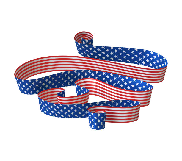 3d渲染，抽象的红蓝纸丝带，设计元素，4月7日背景，美国独立日横幅，邀请，标签模板图片下载