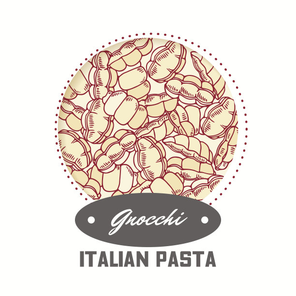 贴纸与意面团子手绘图案。用于食品包装的模板设计图片下载