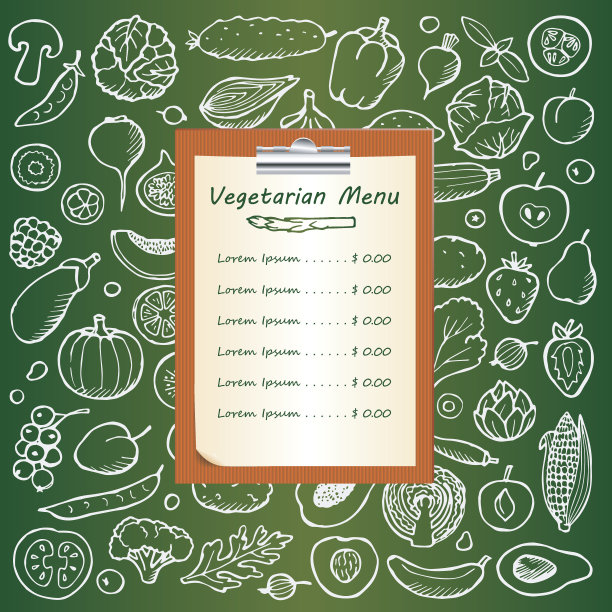 餐厅素食菜单与手绘涂鸦元素图片下载