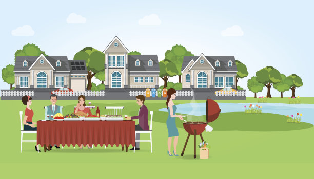 一群人享受派对烧烤野餐。图片下载