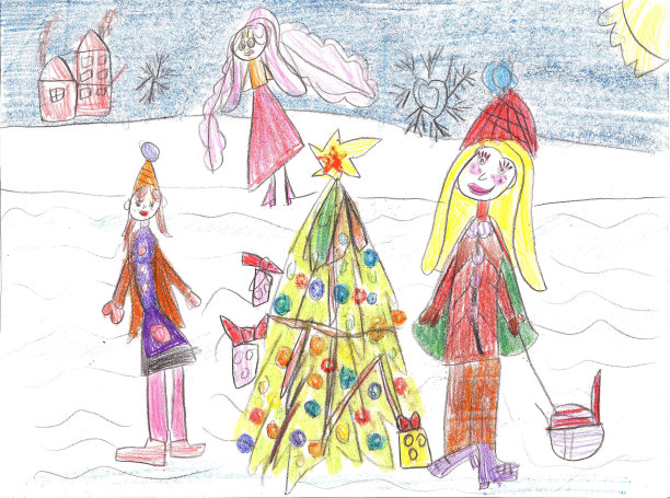 孩子们在冬天玩，坐雪橇素材图片