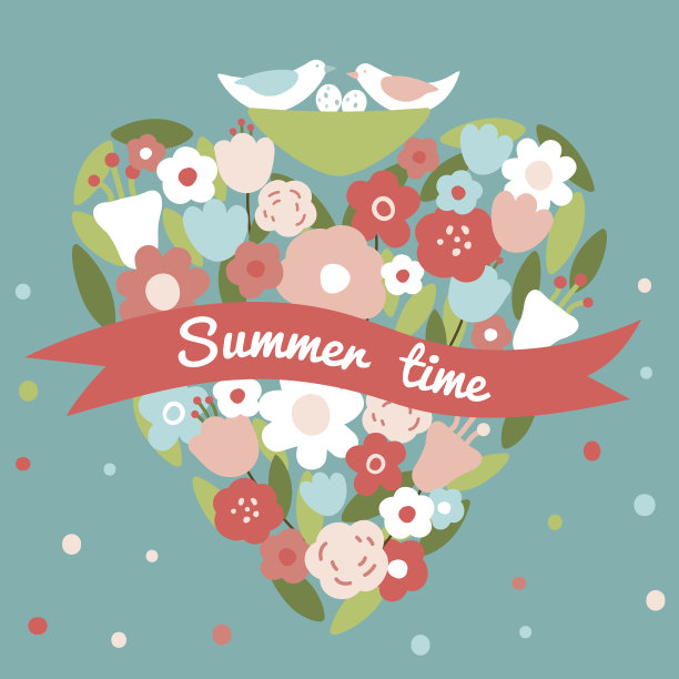 用鸟和花做成的甜蜜矢量卡片图片下载