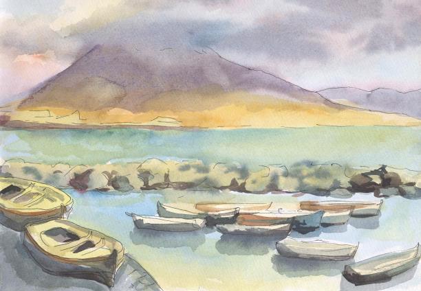 那不勒斯。绘画。水彩图片下载