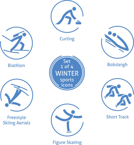 冬季运动图标集，1的4，矢量象形图图片下载