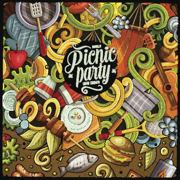 卡通矢量野餐涂鸦插图图片下载