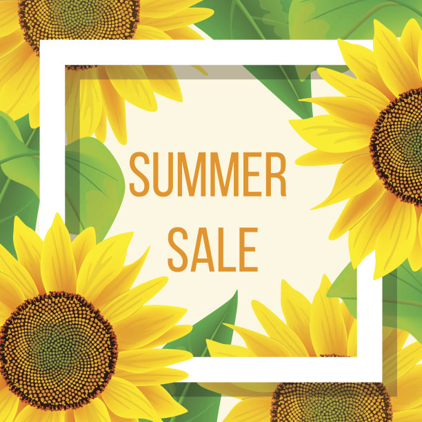 夏季销售旗帜模板与向日葵，矢量插图素材图片