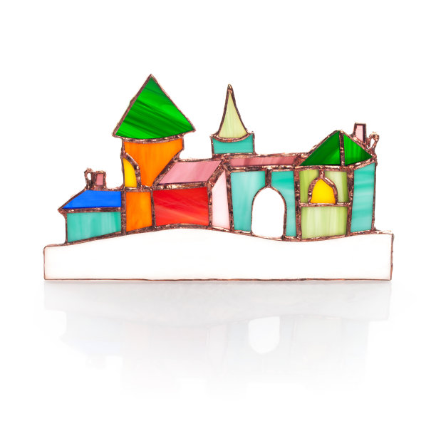 手工着色玻璃城堡孤立在白色图片下载