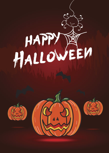 矢量:有南瓜和蝙蝠的万圣节卡片图片下载