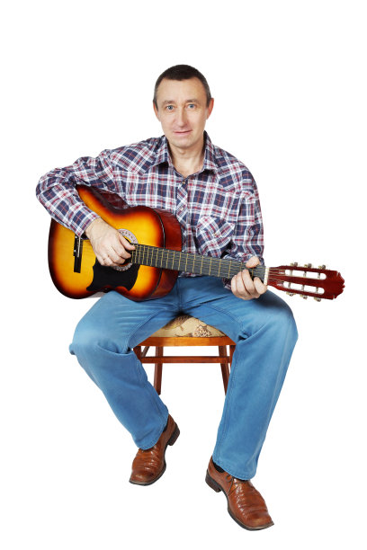 一个人坐在椅子上弹吉他图片下载