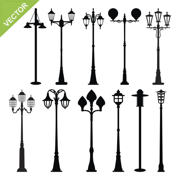 复古街灯矢量剪影图片下载