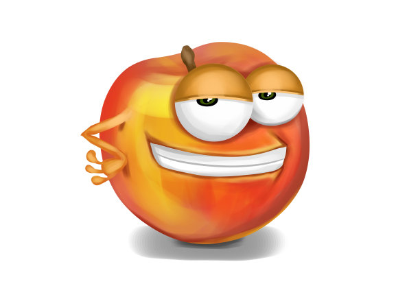 凉爽的黄色油桃卡通人物半睁着狡猾的眼睛，微笑着图片下载