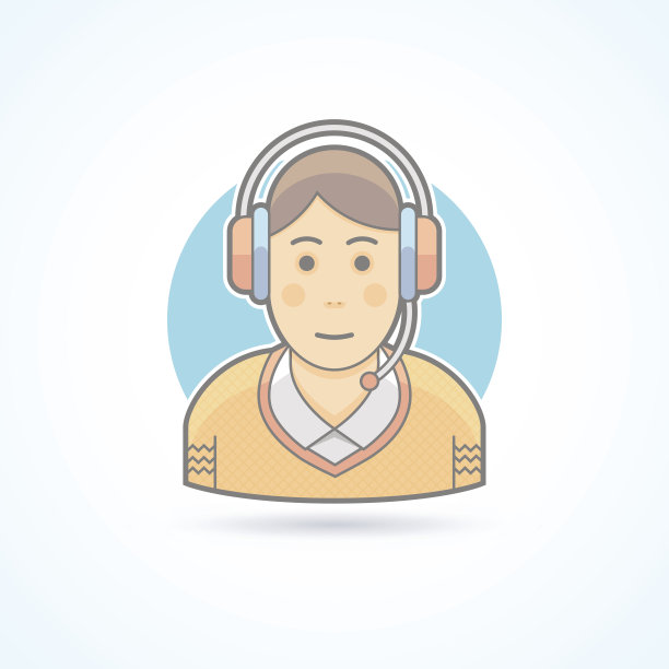 呼叫中心接线员图标。头像和人物插图。平的颜色图片下载