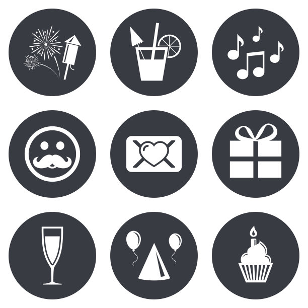 派对庆祝，生日图标。音乐笔记图片下载