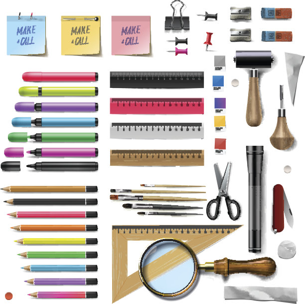 一套白色背景的办公用品图片下载