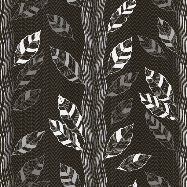 无缝模式与抽象树。手绘花单色背景。图片下载