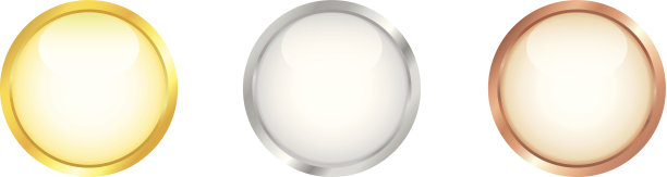 白色圆形纽扣，镶有金色、银色和青铜边框。图片下载