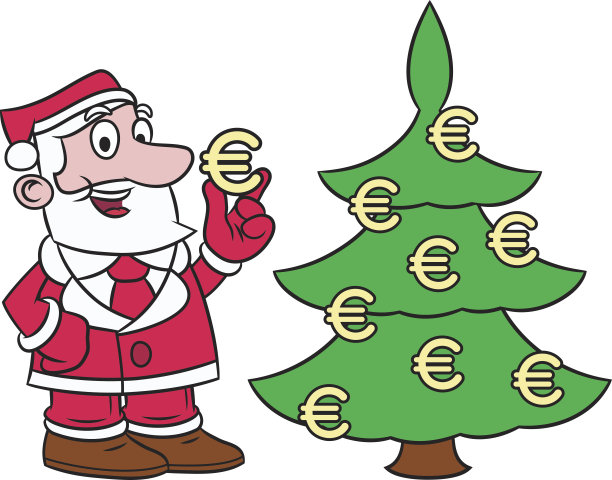 圣诞老人用欧元装饰圣诞树图片下载