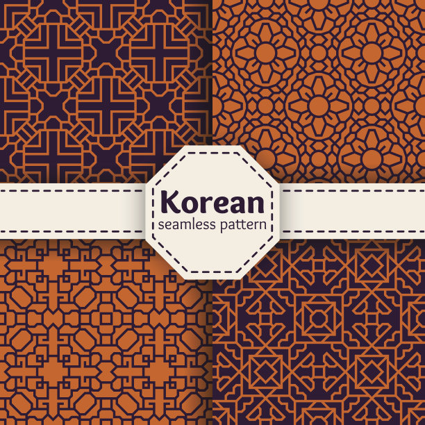 韩国或中国传统矢量无缝模式集素材图片
