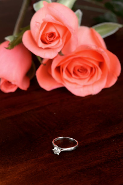 钻石戒指和红玫瑰图片下载