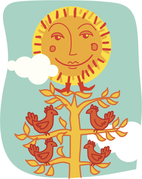 天上的太阳和树上的小鸟图片下载