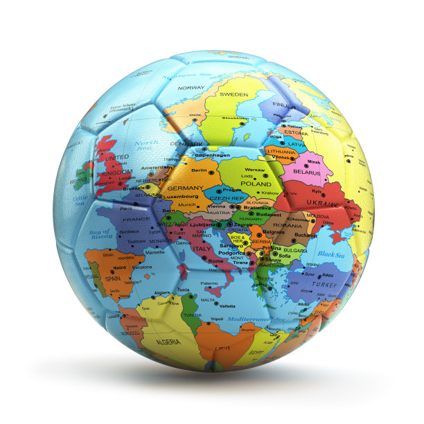 欧洲杯的概念。足球或带地图的足球图片下载