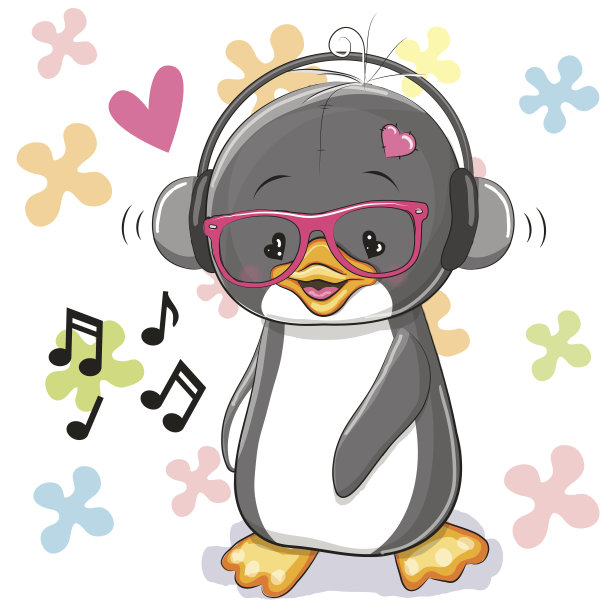 企鹅戴着耳机图片下载