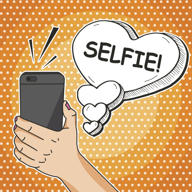 自拍概念，女性手握手机漫画风格的波普艺术图片下载