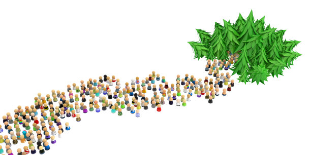 卡通人群，森林之路图片下载