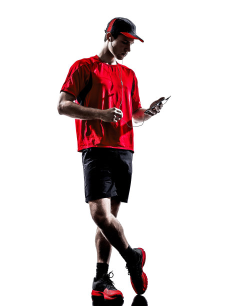 跑步者、慢跑者智能手机、耳机剪影图片下载