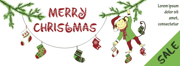 可爱的猴子圣诞特卖横旗图片下载