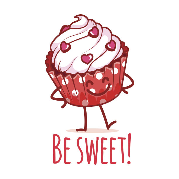 可爱的卡通松饼上写着“要甜蜜!”图片下载