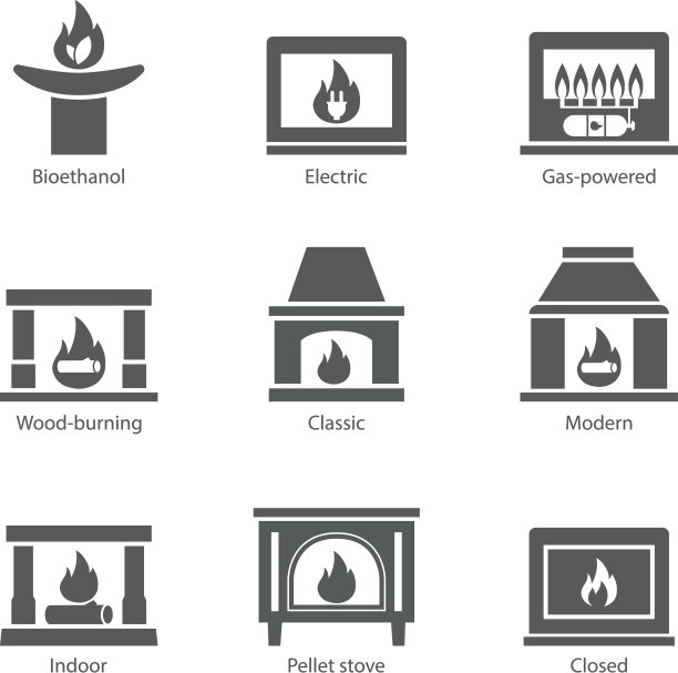 壁炉图标集矢量图片下载