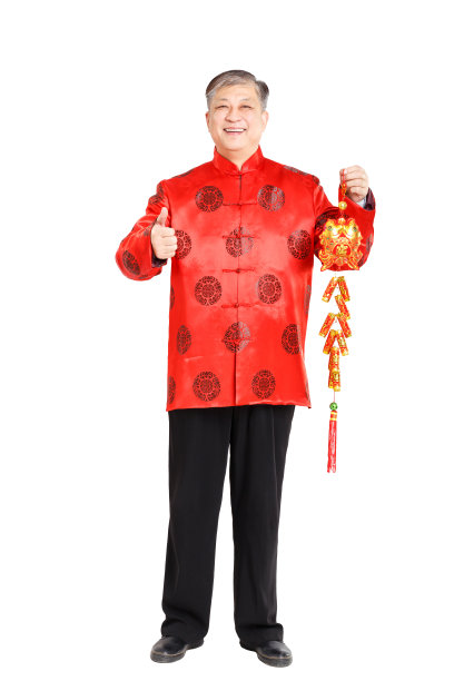 穿马褂的中国老人手势图片下载