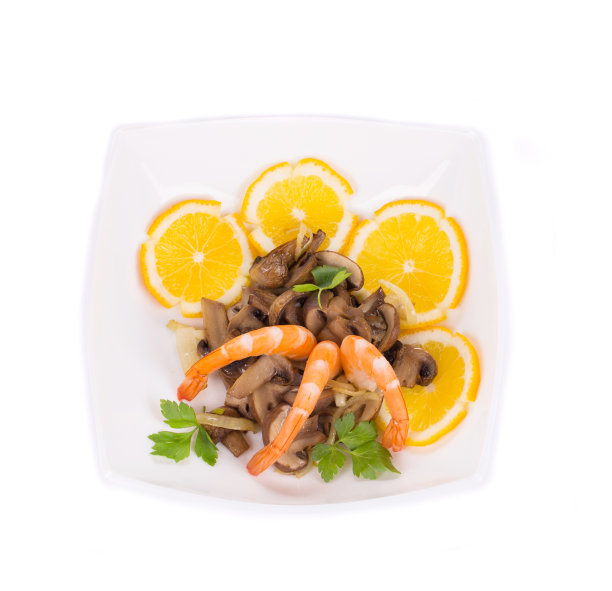 蘑菇虾仁沙拉。图片下载